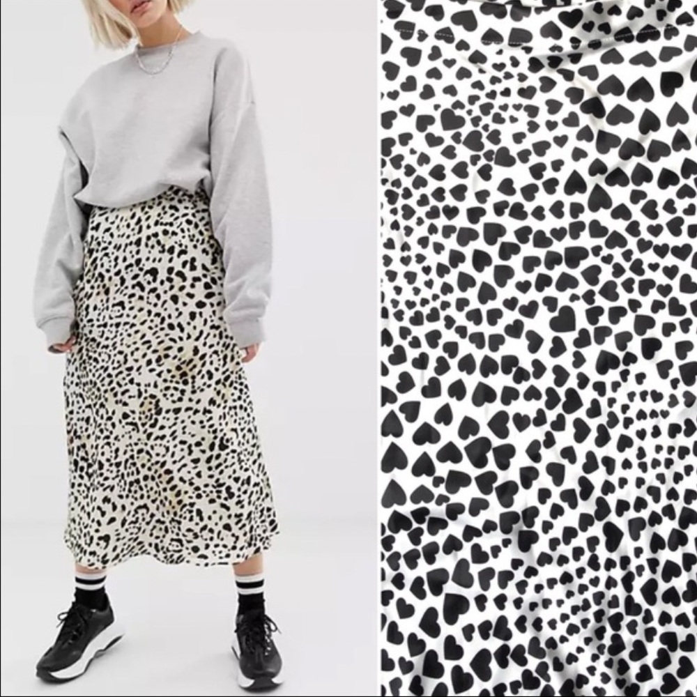 Rachel Zoe Satin Heart Print Pull On Midi Skirt